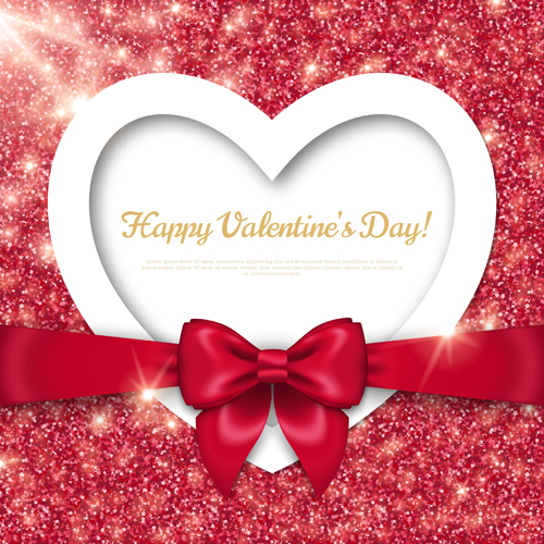 Shiny Valentines day cards with red bow vector 01 valentines shiny red day cards bow   