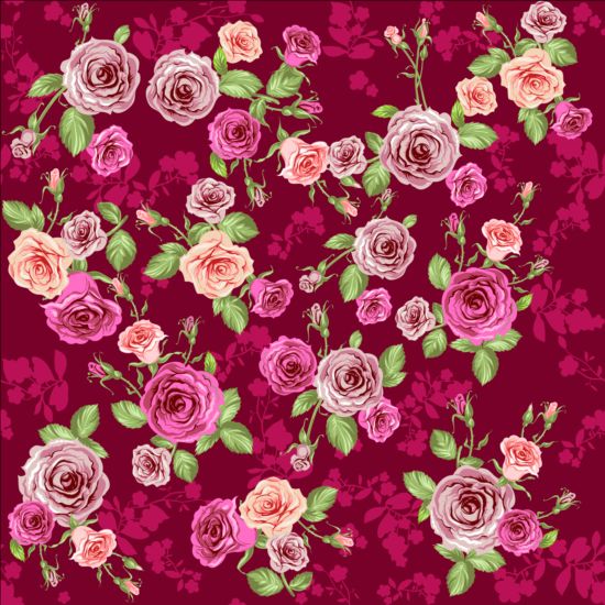 Pink rose seamless pattern vector material 04 seamless rose pink pattern   