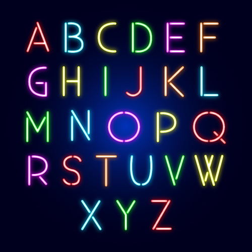 Shiny neon alphabet vectors shiny neon alphabet   