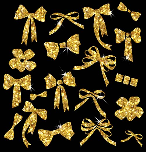 Shiny golden bows vector set shiny golden bows   