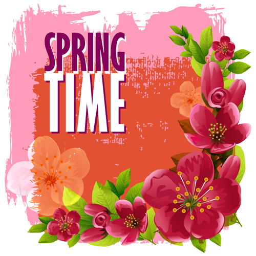 Grunge spring background with red flower vector spring grunge flower background   