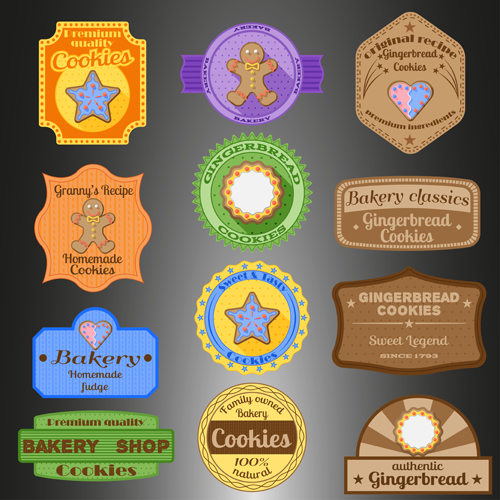 Cookies badges with labels design vectors labels design cookies badges   