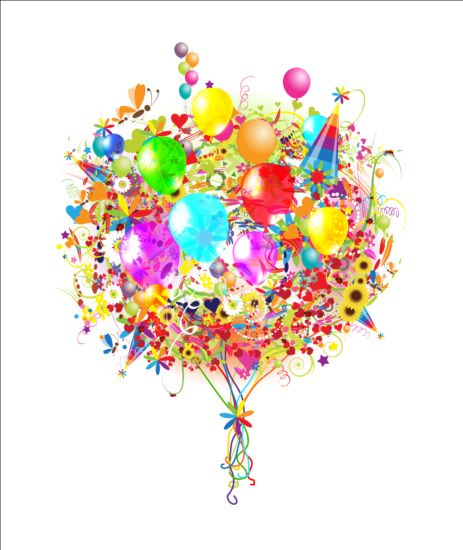 Holiday floral with balloons vector holiday floral balloons   