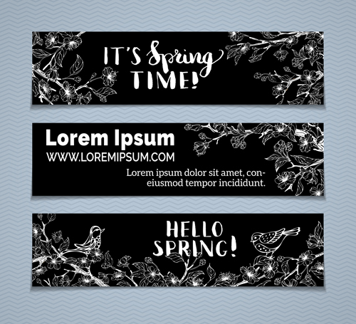 Spring flower with black banners vector 01 spring flower black banners   