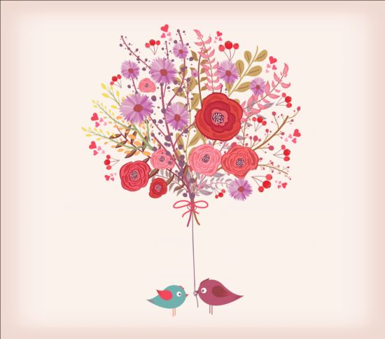 Hand drawn watercolor flowers and birds vector watercolor hand flowers drawn birds   