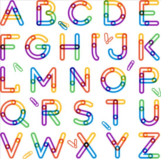 Colored alphabet whit paper clip vector paper colored clip alphabet   