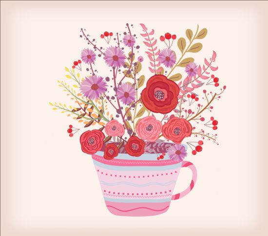 Teacup with watercolor flowers vector 02 watercolor teacup flowers   