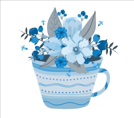 Teacup with watercolor flowers vector 01 watercolor teacup flowers   