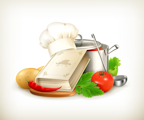 Cooking book with vegetables and pot vector 02 vegetables pot cooking book   