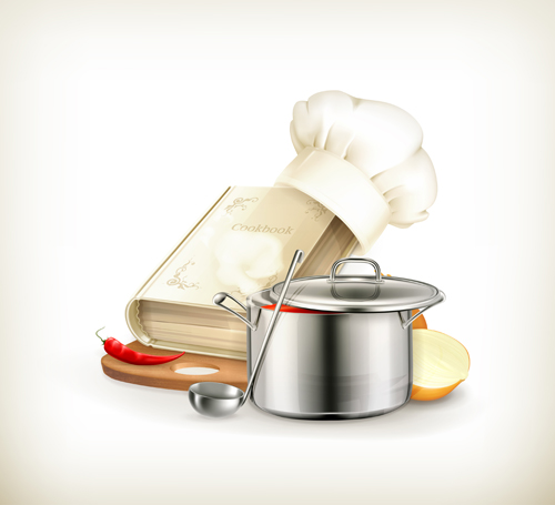 Cooking book with vegetables and pot vector 01 vegetables pot cooking book   