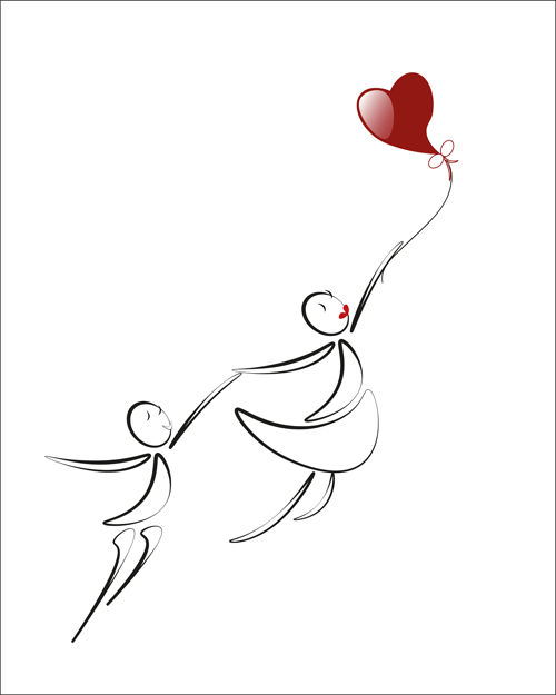 lover boy and girl with red heart balloons hand drawing vectors 05 red lover heart hand girl drawing boy balloons   