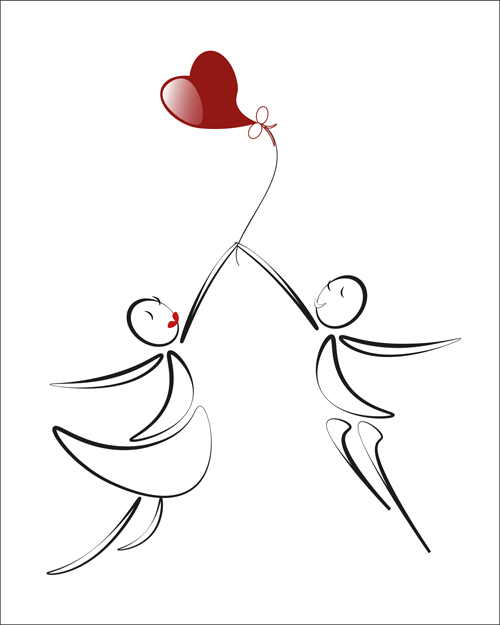 lover boy and girl with red heart balloons hand drawing vectors 04 red lover heart hand girl drawing boy balloons   