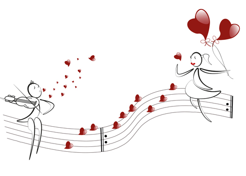 lover boy and girl with red heart balloons hand drawing vectors 03 red lover heart hand girl drawing boy balloons   