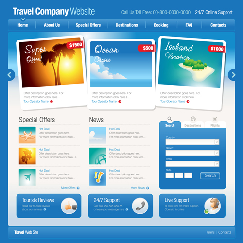 Blue styles travel website template vector website travel template styles blue   