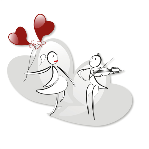 lover boy and girl with red heart balloons hand drawing vectors 02 red lover heart hand girl drawing boy balloons   