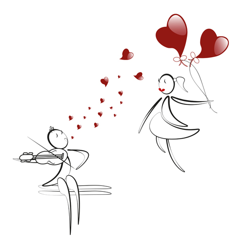 lover boy and girl with red heart balloons hand drawing vectors 01 red lover heart hand girl drawing boy balloons   