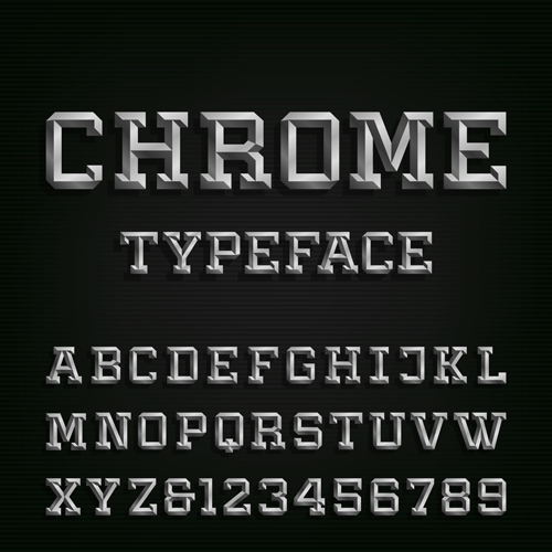 Chrome alphabet with numbers vector set numbers chrome alphabet   