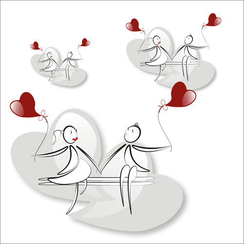lover boy and girl with red heart balloons hand drawing vectors 10 red lover heart hand girl drawing boy balloons   