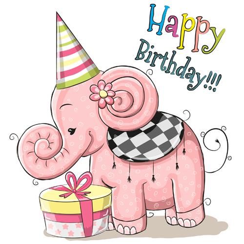 Cute elephant happy birthday cards vector happy elephant cute cards birthday   
