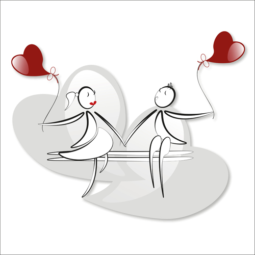 lover boy and girl with red heart balloons hand drawing vectors 09 red lover heart hand girl drawing boy balloons   