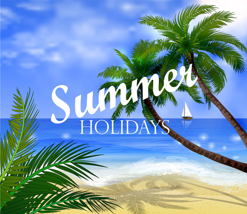 Tropical beach with summer holiday vector 05 tropical summer holiday beach   