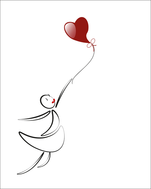 lover boy and girl with red heart balloons hand drawing vectors 07 red lover heart hand girl drawing boy balloons   