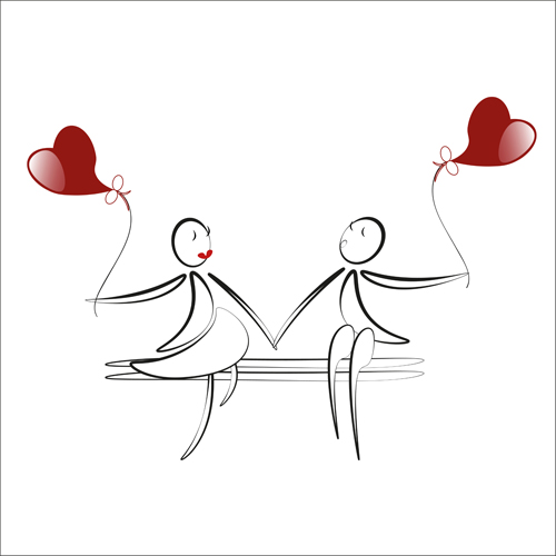 lover boy and girl with red heart balloons hand drawing vectors 06 red lover heart hand girl drawing boy balloons   