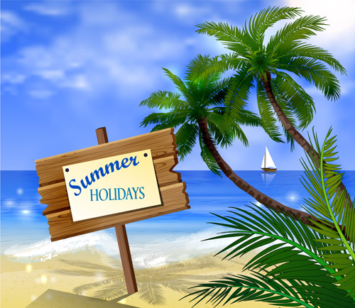 Tropical beach with summer holiday vector 03 tropical summer holiday beach   