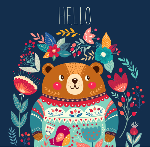 Adorable bear with flowers pattern vector 05 pattern flowers bear Adorable   