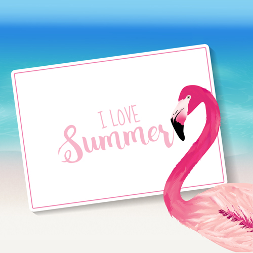 Sea with flamingo summer background vector summer sea flamingo background   
