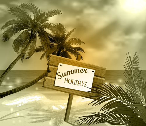 Tropical beach with summer holiday vector 02 tropical summer holiday beach   