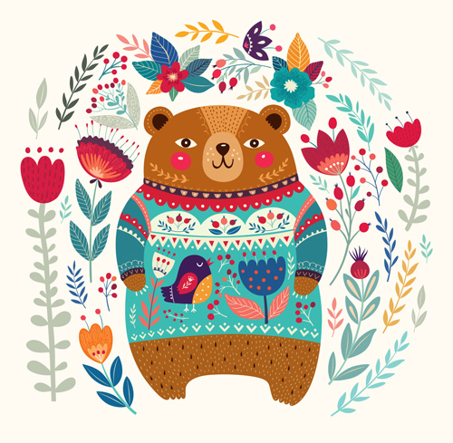 Adorable bear with flowers pattern vector 04 pattern flowers bear Adorable   