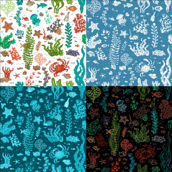 Seamless pattern sea vector set seamless sea pattern   