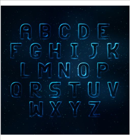 Blue light alphabet vector light blue alphabet   