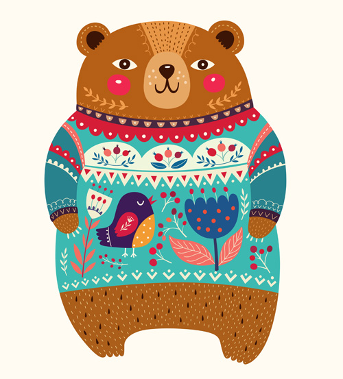 Adorable bear with flowers pattern vector 03 pattern flowers bear Adorable   