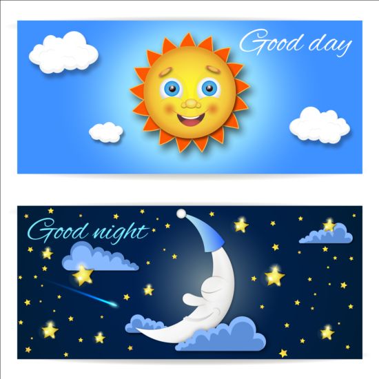 Day and night cartoon vector banner night day cartoon   