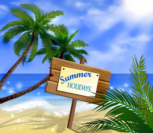Tropical beach with summer holiday vector 01 tropical summer holiday beach   