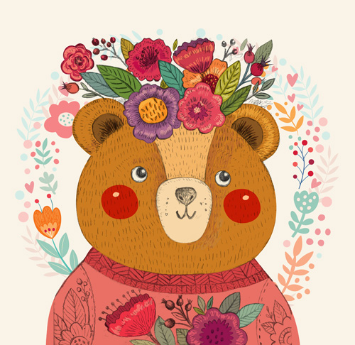 Adorable bear with flowers pattern vector 02 pattern flowers bear Adorable   