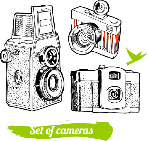 Vintage camera hand drawing vectors set 01 vintage hand drawing camera   