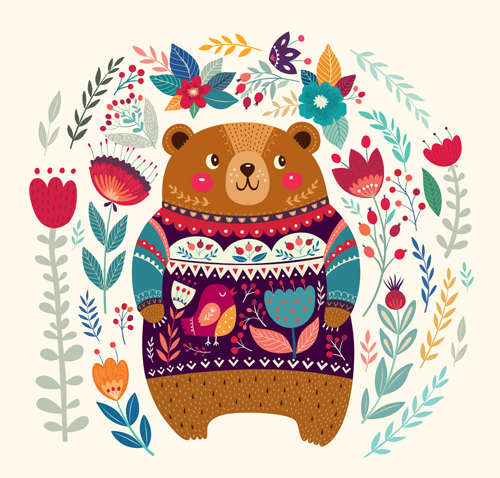 Adorable bear with flowers pattern vector 01 pattern flowers bear Adorable   