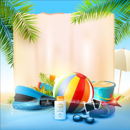 Tropical paradise summer holiday and paper background vector 07 tropical summer paradise paper holiday background   