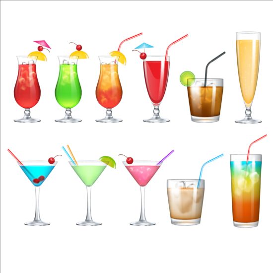 Colored cocktail vector set 03 colored cocktail   