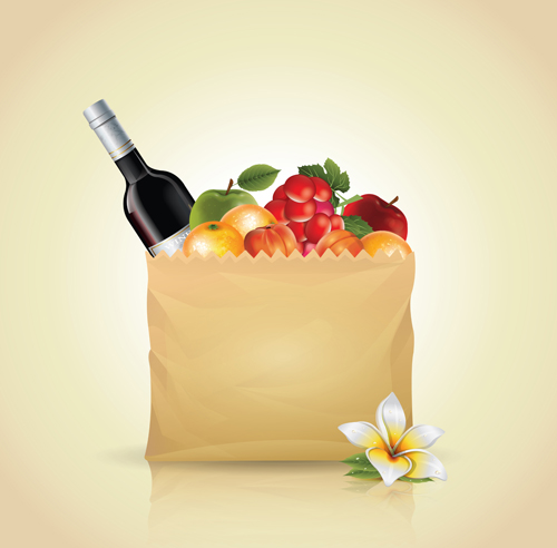 Grocery bag with food design vector 04 grocery food design bag   