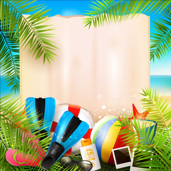 Tropical paradise summer holiday and paper background vector 04 tropical summer paradise paper holiday background   