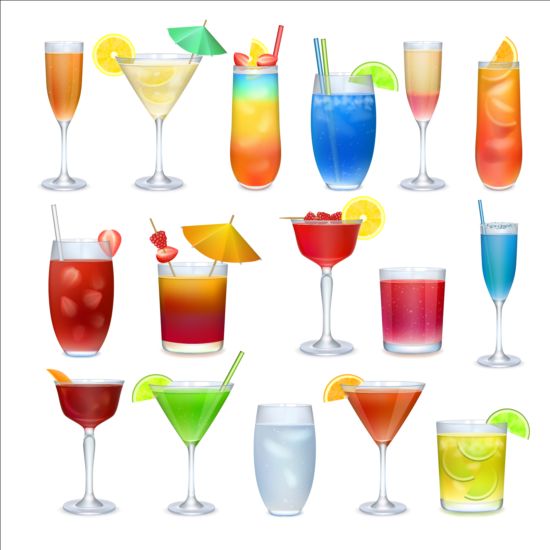 Colored cocktail vector set 02 colored cocktail   