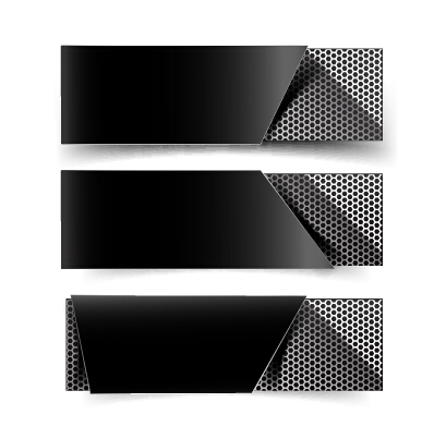 Shiny black metal banners vector shiny metal black banners   