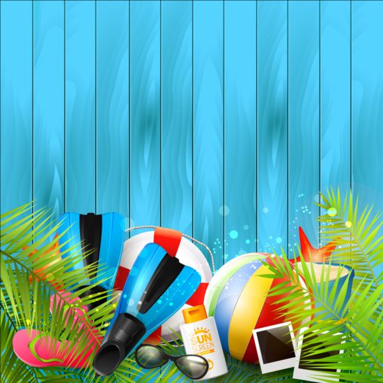 blue wood backgroun with summer holidays vector wood summer holidays blue backgroun   
