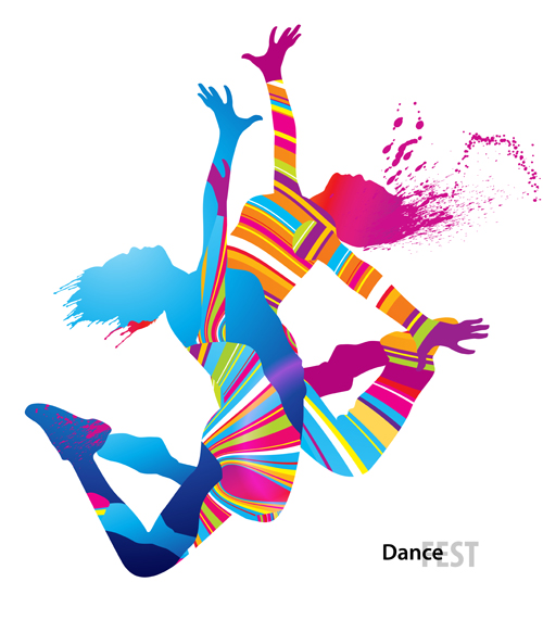 Colorful pint with dancers vector material 05 pint dancers colorful   