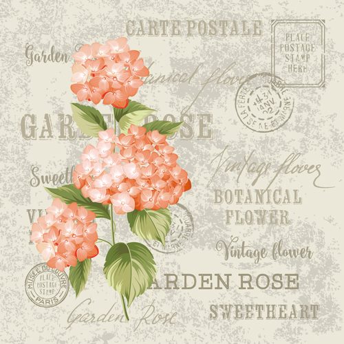 Flower with stamp vintage vectors material 03 vintage stamp material flower   
