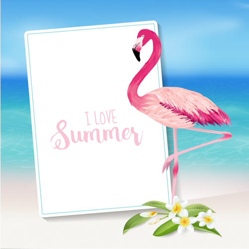 Sea and plumeria with flamingo background vector 02 sea plumeria flamingo background   